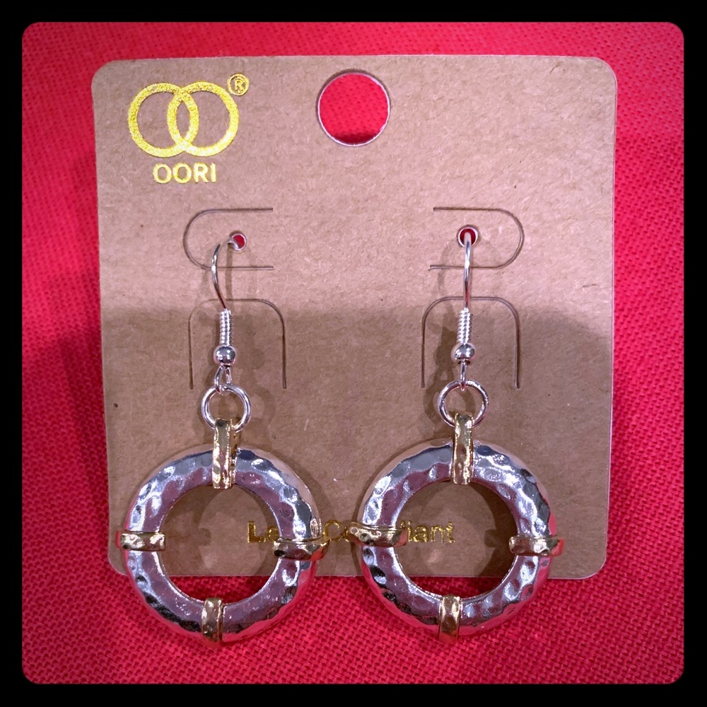 Gold & Silver Tone Hammered Circle Earrings New